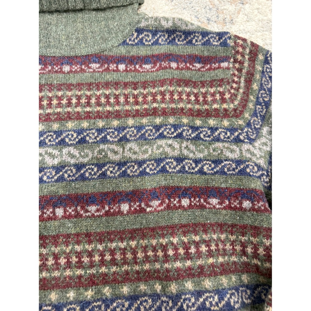 Eddie Bauer Vintage Wool Alpaca Fair Isle Turtleneck Sweater Green Mens Medium - Picture 2 of 7